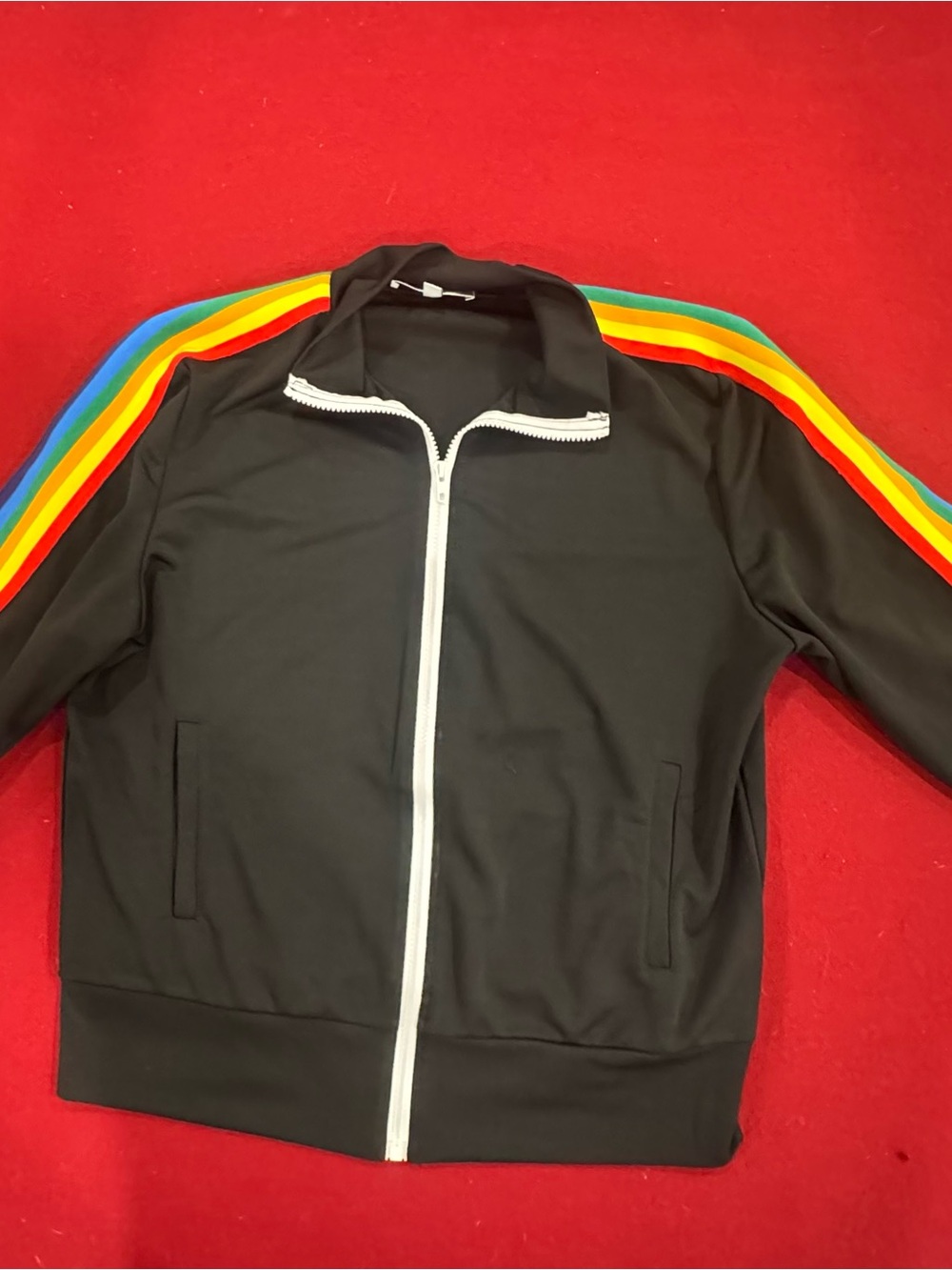 HALF HEART Black Zip-Up Jacket with Rainbow Shoulder Stripes